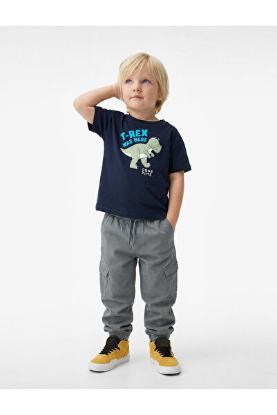 Koton Dinosaur Printed Navy Blue Baby Boy T-Shirt 6Smb10184Tk