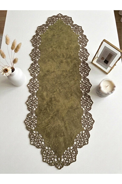 Ergüven Home Yeşil Süet Kumaş Runner Sehpa Boyu 40x100cm