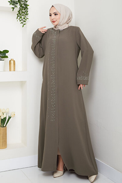 InStyle Milk Coffee Ferace with Stone Embroidered Right Part
