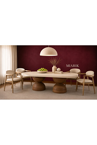 MIARIK DESIGN & DEKORASYON 2 Ahşap Bogum Ayakli Traverten Tabla Mermer Yemek ...