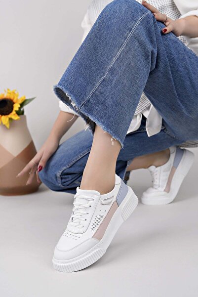 Nesil Shoes Adidași Comfo 100, alb, roz, din piele naturală moale pentru femei