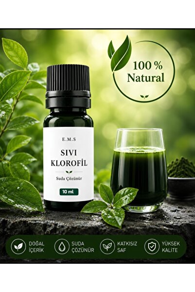 E.M.S AVM Sıvı Klorofil 10 Ml Doğal - Suda Çözünür Yeşil Renkte Damlalıklı Ca...
