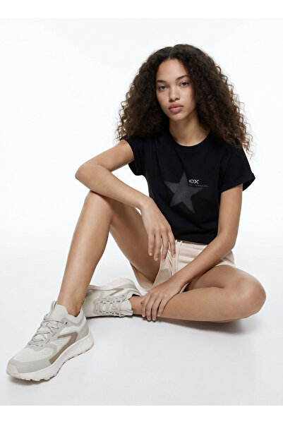 Discovery Expedition D6SL-TST3553 Siyah Bisiklet Crop Baskılı Kadın T-Shirt
