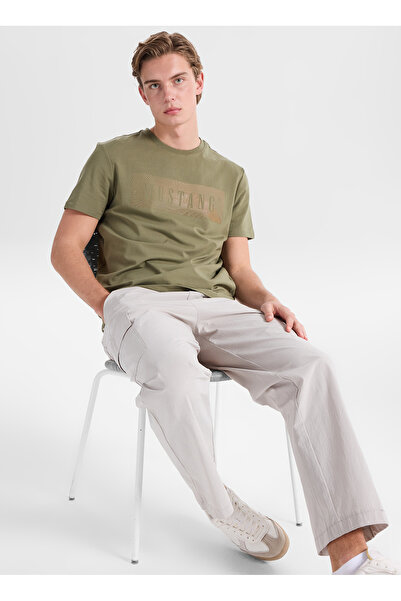 Mustang Koyu Haki Erkek Relaxed Baskılı T-Shirt M5SM-TST1287