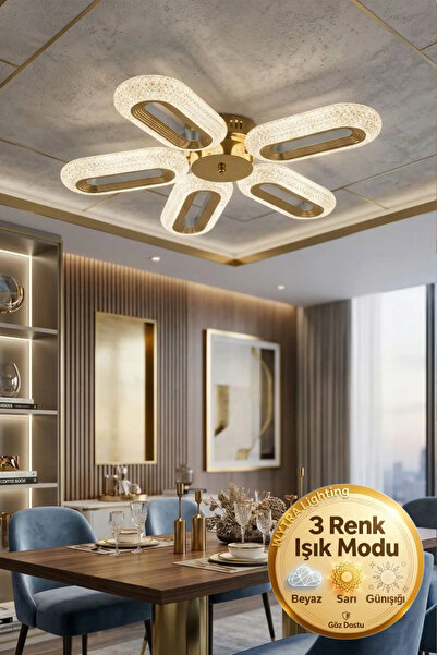 Lüxev Lighting Elips Model 5"li Gold 3 Renk Modu Ledli Modern Tavana sıfır Sa...