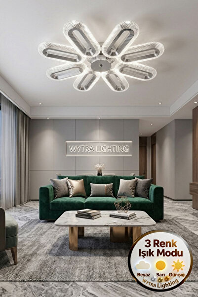 Lüxev Lighting Elips Model 8'li Gümüş 3 Renk Modu Ledli Tavana sıfır Salon Mu...