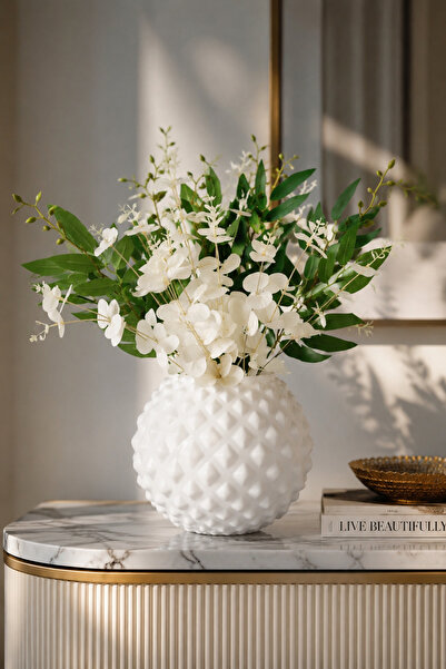 ANGDESİGN Vază decorativă din sticlă SANDY ALBĂ • 20 cm ••Vază pentru decorar...