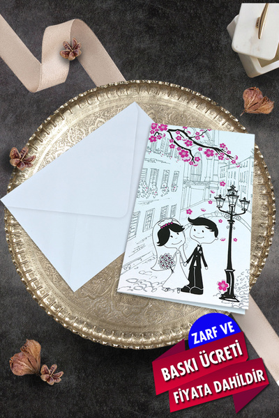 Cem Davetiye Düğün Nişan Nikah Kına Davetiyesi 3386 (100 ADET) Baskı Dahil
