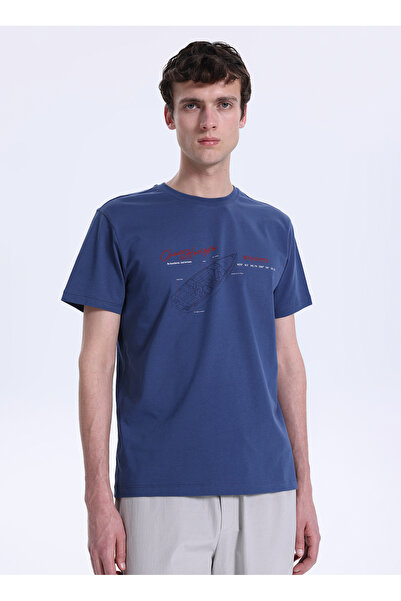 Discovery Expedition D6SM-TST3791 İndigo Bisiklet Yaka Relaxed Fit Erkek T-Shirt