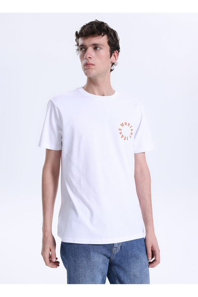Mustang Ekru Erkek Relaxed Baskılı T-Shirt M6SM-TST1589