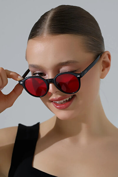 Lozzo Women's Accessories Oval Red Glass Sunglasses 23007 C2 K
