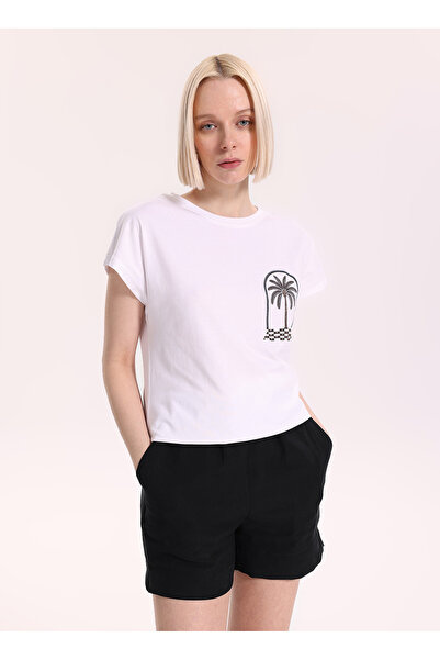 Fabrika Beyaz Kadın Regular Fit Baskılı T-Shirt F6SL-TST0297