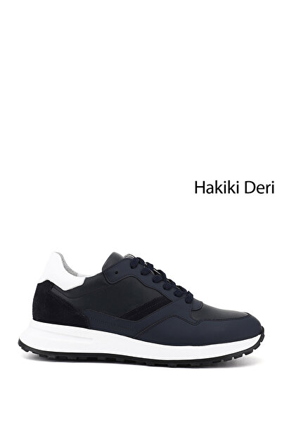 GÖNDERİ(R) Men's Navy Blue Antique Lace-Up Genuine Leather Comfort Sneaker