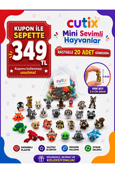 Cutix Organik Çeşitli Mini Figür Eğitici Oyuncak Hayvanlar Çiftlik Hayvanları...