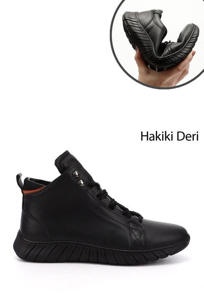 GÖNDERİ(R) Schwarze Herren-Outdoor-Stiefel aus echtem Leder mit Reißverschluss