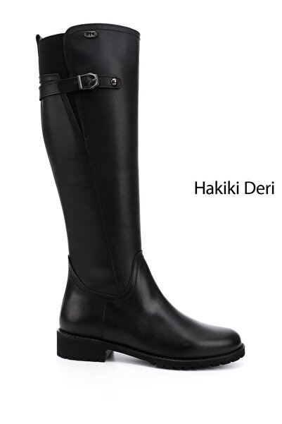 GÖNDERİ(R) Kadın Siyah Fermuarlı Kauçuk Taban Hakiki Deri Çizme