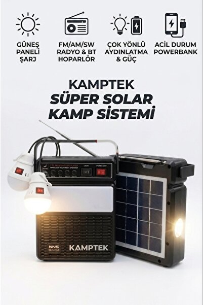 kamptek kamp teknolojisi Doğa Güneş Enerjili Radyolu Fonksiyonel Işıklar FM B...