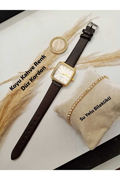 Brality ساعة يد نسائية طراز عتيق.... سوار بلون بني غامق، هيكل ذهبي اللون، مين...