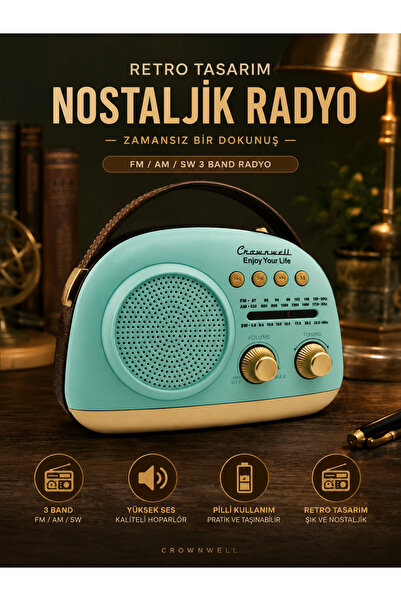 KOLAYEV Retro Bluetooth Radyo Taşınabilir Nostaljik Hoparlör FM AM SW USB TF ...