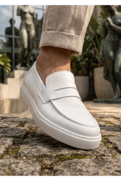 BOA Ba0580 Laceless Belted High Sole White Leather Men's Shoes