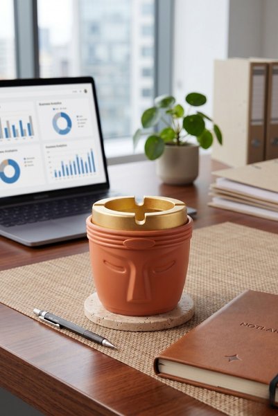 LE PARİS Decorative Moai Design Odorless Ashtray |   Wind Preventer |   Deep Chamber |   Plastic Ashtray |   Mango