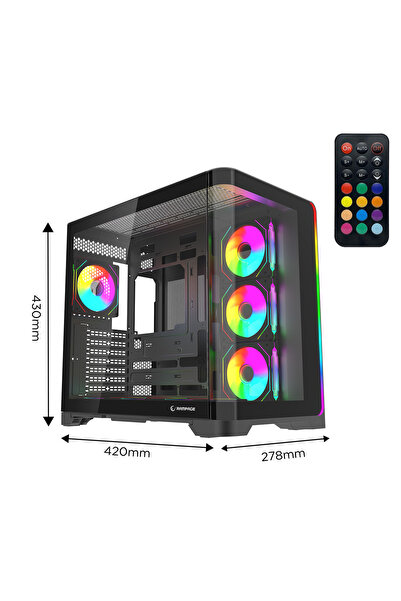 Rampage LYRON 7 ARGB Fanlı Gaming Kasa Temperli Cam ATX Mid Tower Akvaryum Oy...
