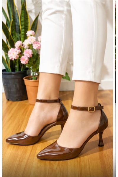 yıldızpark Thin Heel Ankle Strap Coffee Classic Women's Shoes