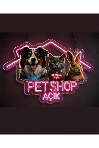 HM NEON LİGHT Pet Shop Evcil Hayvanlar Kedi Köpek Tavşan Baskılı neon led ışı...