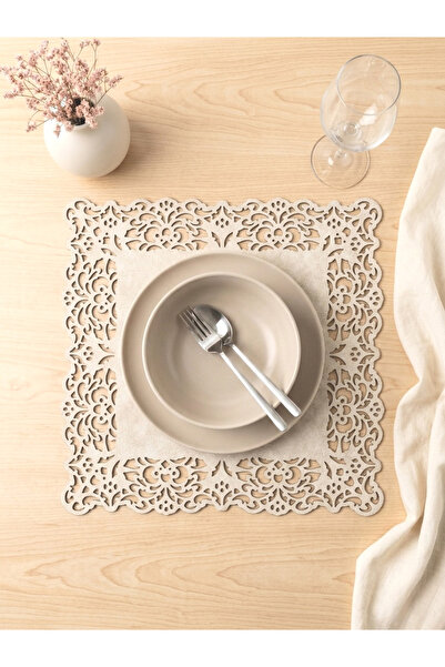 Ergüven Home Bej (KOYU KREM) Süet Kumaş Amerikan Servis Supla 35x35 Cm Kare 6...