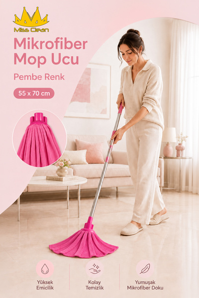 MissClean Mikrofiber Yedek Mop Ucu Pembe Renk 55*70 Cm