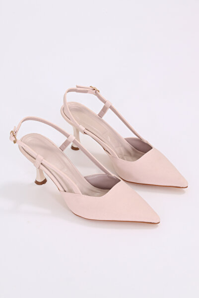 vanorio Pantofi cu toc subțire și elegant (7 cm) din piele întoarsă bej, cu s...