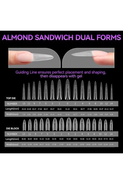 Remy Belle Sandwich Nail Dual Forms for Builder Gel - 240Pcs 15 Sizes for DIY Extension Oval/Almond