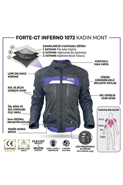 Forte GT 2001072 Inferno Kadın Motosiklet Korumalı Mont Mor