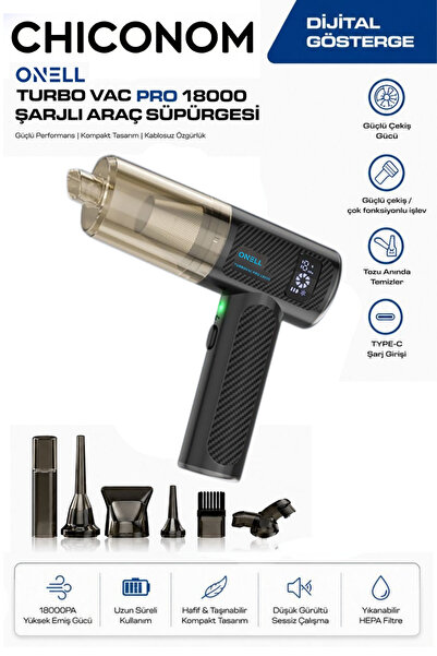 chiconom Onell Turbo VAC Pro 18000 Siyah Kablosuz Araç İçi Süpürge 18000Pa 3 ...