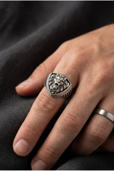 Begondio Special Design Masculine Adjustable Men's Ring with Lion Figure