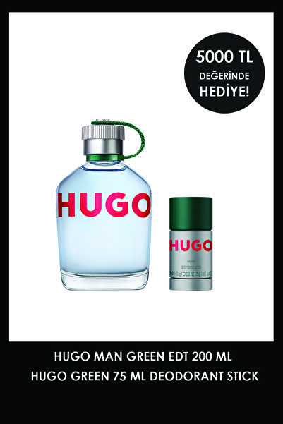 BOSS Hugo Man Green EDT 200 ml Erkek Parfüm & Hugo Green 75 ml Deodorant Stick