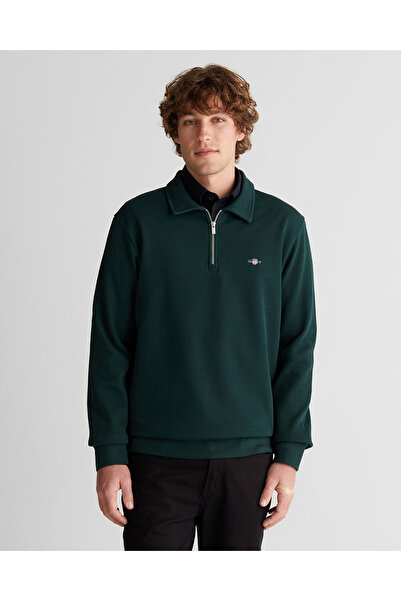 Gant Erkek Yeşil Regular Fit Yarım Fermuarlı Logolu Sweatshirt