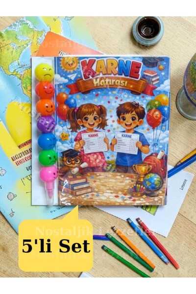 Nostaljik Lezzetler Karne Hediyesi 5 Set Renkli Keçeli Kalem ve Tebrik Kartı
