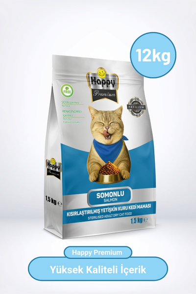 Happy Kısırlaştırılmış Somonlu Kuru Kedi Maması 12 Kg