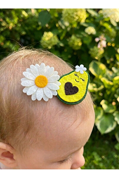 Toka Sepetim Avokado ve Papatya Saçsız Bebek Tokası Seti 2 Adet Az Saçlı Bebe...