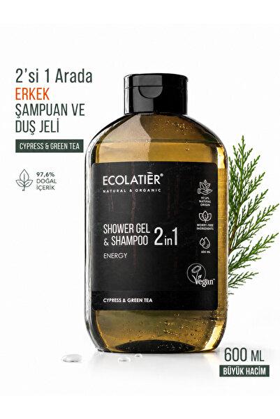ECOLATIER Erkek Şampuan ve Duş Jeli 2’si 1 Arada 600 ml Enerji Antistres %97 ...