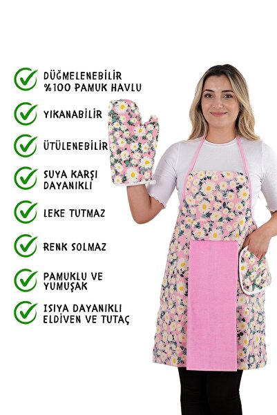 sevilya Damla Sıvı Geçirmez Su Geçirmez Mutfak Önlüğü Havlulu Mutfak Önlüğü (ELDİVEN VE TUTACAK)