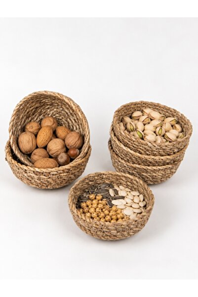 WoodBay Set of 6 Mini Wicker Snack Bowls, Natural Hand-Knitted Nut Serving Bo...