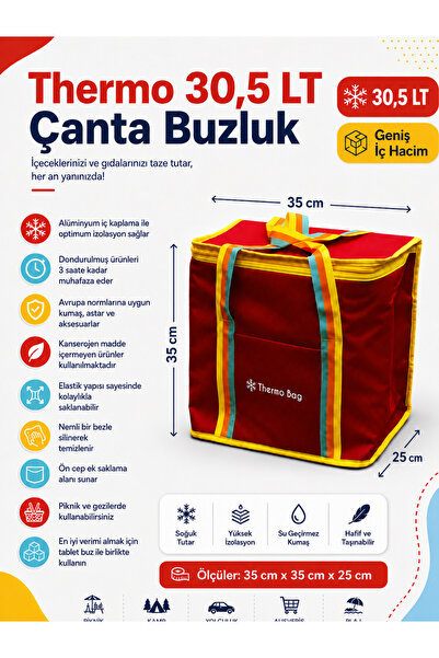 Padilon 30,5 LT Termo Çanta Buzluk Alüminyum İç Kaplamalı Piknik Kamp Seyahat...