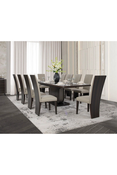 Midas Furniture طقم طاولة طعام خشبية مع 10 كراسي باللون البني