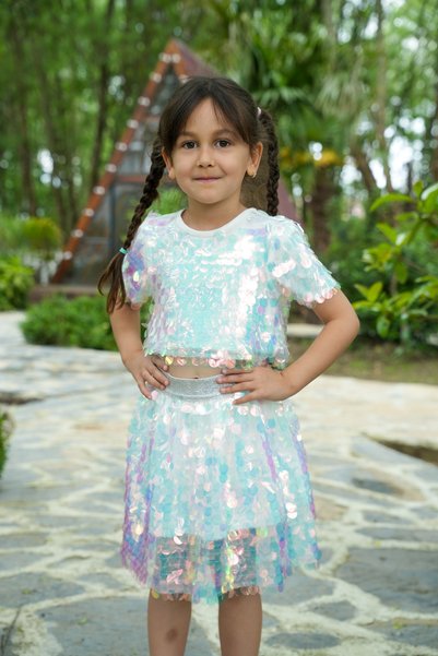 MODA Sequin Top and Skirt Set for Girls - Back Detail - Party & Birthday & Special Occasion Set