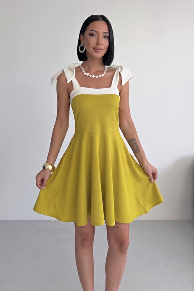 ALFUDO Moda Collection Kadın Şerit Detay Straplez Yaka Bağlamalı Askı Tasarım...