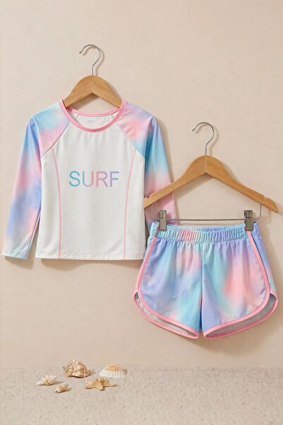 ZUZUNGA Set de costume de baie cu mânecă lungă pentru fete, cu imprimeu surf,...