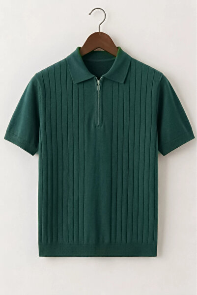 Edwox Tricou pentru bărbați Line cu model din tricot cu guler polo, verde Cd168