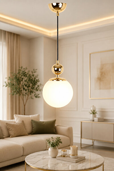VENON Lorenza TEKLİ ✨ SİYAH ✨ GOLD DETAYLI ✨ BEYAZ GLOP CAMLI Tekli Avize ✨ S...